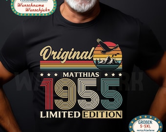 70th Birthday Gift for Men | Original 1955 T-Shirt | Customizable with Name or Month & Year | Vintage Retro Birthday Gift