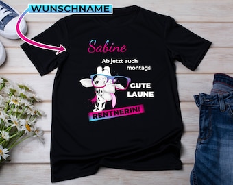 Geschenk Rente tshirt Rentnerin Verabschiedung Rentnerin Rentnergeschenk Geschenk Ruhestand Personalisierbar Wunschname T-Shirt schwarz