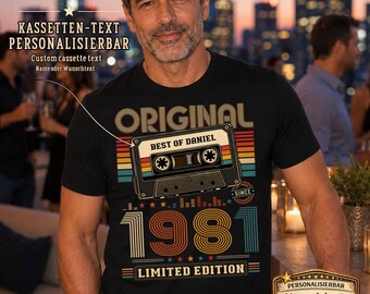 45th Birthday Gift for a Man – Born in 1981: Personalized Vintage Cassette T-Shirt – Gift for Him – Personalized Gift for Dad