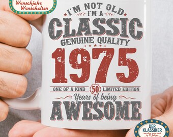 50th Birthday Gift for Men – Personalized Vintage Car Mug – Year of Manufacture 1976 – Funny Men's 50th Birthday Mug – Party Mug with Name
