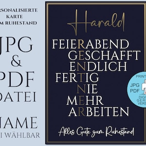 Regalo pensione/ Regalo addio pensionato/ Download digitale/ Carta pensione/ Regalo pensione/ Personalizzato/ Nome desiderato/ PDF JPG