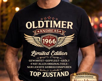 60th Birthday Gift for a Man/Grandpa - Personalized T-Shirt with Classic Car Design – Vintage Year 1966 – 60th Birthday Gift for Grandpa