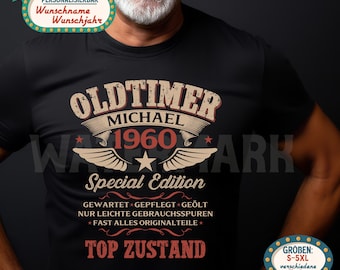 66th Birthday Personalized Vintage Car T-Shirt – Year of Manufacture 1960 – Funny Men's Party Shirt with Name - 66th Birthday Gift for Men
