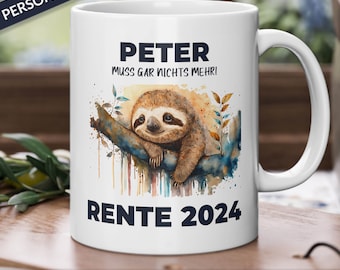 Pension gift man cup pension personalized 2024 gift pension cup desired name 2024 gift retirement mug pensioner mug sloth