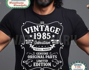 Regalo de 40 cumpleaños para hombre | Camiseta vintage de 1986 | Personalizable con nombre y año de nacimiento | Regalo de cumpleaños retro vintage