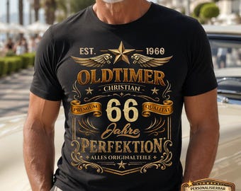 66th Birthday Gift for Men – Personalized Gift for Grandpa/Dad – T-Shirt with Name – Vintage Car 1960 Design