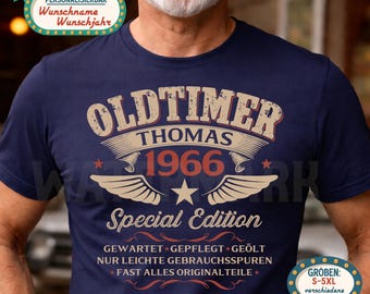 Regalo per il 60° compleanno da uomo – Maglietta personalizzata con auto d'epoca – Anno di fabbricazione 1966 – Maglietta divertente da uomo per il 60° compleanno – Maglietta da festa con nome