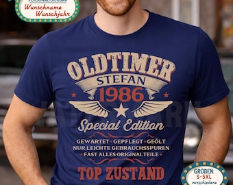 Funny 40th birthday gift for men - Personalized vintage car T-shirt, year of manufacture 1986 – Men's 40th birthday shirt with name