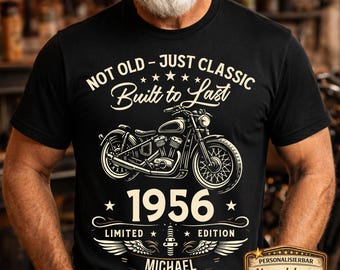 70th Birthday Gift for a Man – Personalized Motorcycle T-Shirt, Vintage 1956 – Vintage Biker Gift for Him – Grandpa's 70th Gift – Father's Day Gift