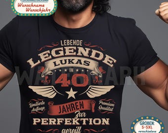 40th Birthday Gift for Men – Personalized Legends T-Shirt – Born in 1986 – Funny Men's 40th Birthday Shirt – Party Shirt with Name
