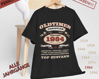 Regalo de 40.º cumpleaños para hombre: camiseta vintage de 1986, personalizada con nombre y edad (años de fabricación: 1986)