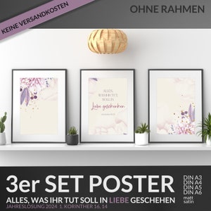 Christian poster gift Christian set of 3 Bible verses annual motto 2024 Christian wall art personalizable Bible verse desired text