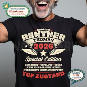 Puede incluir: Camiseta negra con el texto "ENDLICH RENTNER THOMAS 2026" en blanco y rojo. La camiseta también presenta las palabras "Special Edition" y otro texto en alemán. La camiseta está disponible en tallas S-5XL.