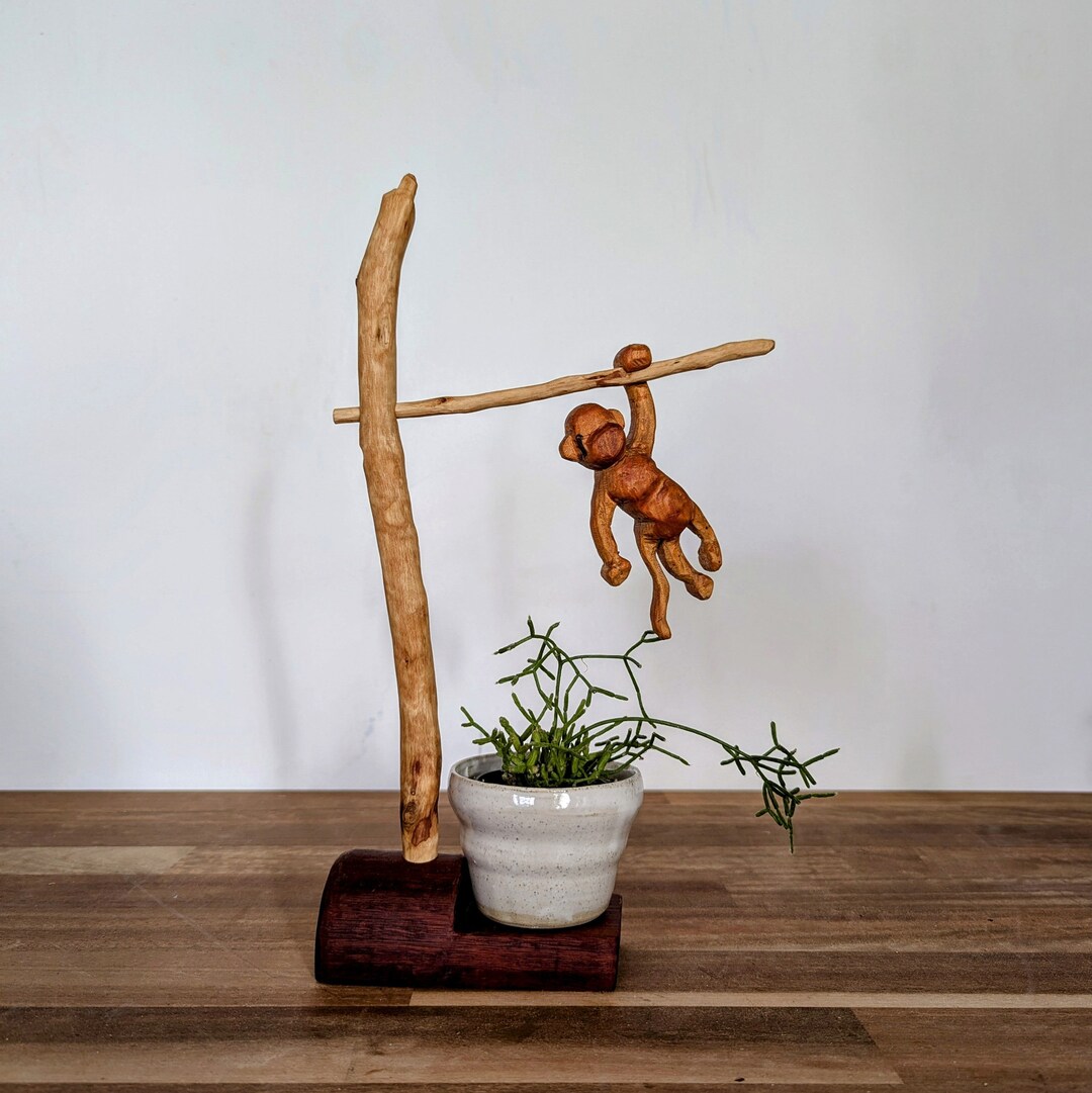 Monkey Stand Wood Carved Monkey Plant Stand - Etsy
