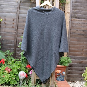 Handmade Wool Poncho: Charcoal Cross Neck Warp, Nepal