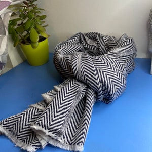 Handmade Navy Blue Wool Scarf: Soft Lightweight Shawl Wrap