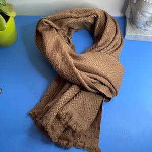 Handmade Wool Scarf: Soft Brown Pashmina Shawl