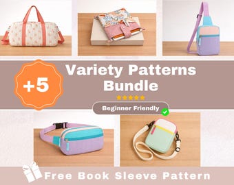 Anfänger Schnittmuster-Bundle: Reisetasche, Buchhülle, Tragetasche, Bauchtasche (Digitaler Download)