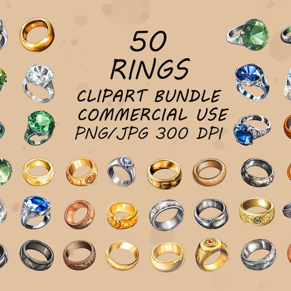 Rings Clipart Set, Commercial Use, Ring PNG Illustration, Role-Playing Art, RPG Fantasy Art, Medieval Weapons, Fantasy Scrapbooking