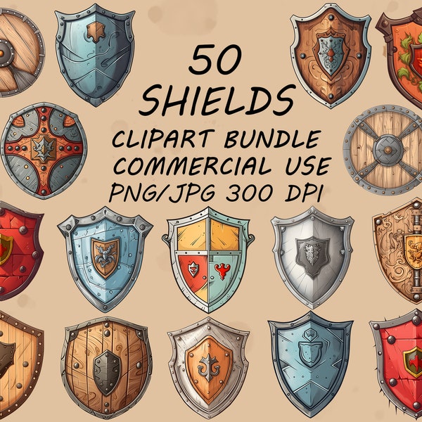 Shields Clipart Set, Commercial Use, Shields PNG Illustration, Role-Playing Art, RPG Fantasy Art, Medieval, Fantasy Scrapbooking