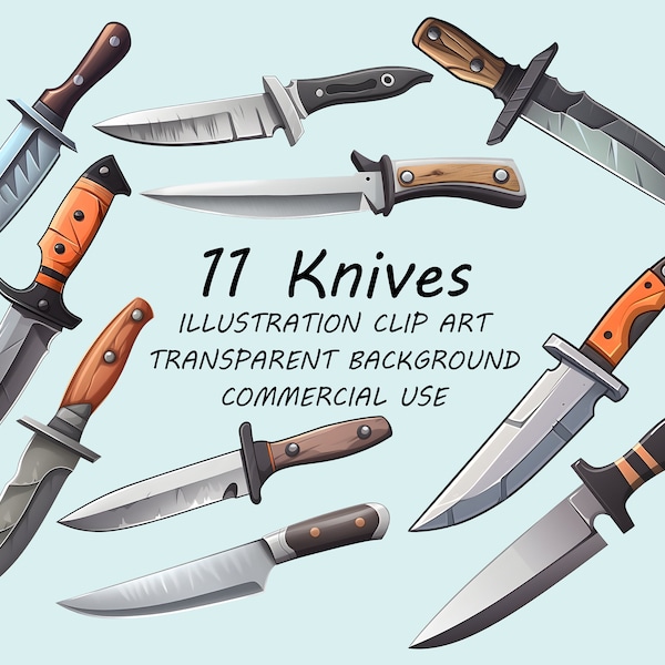 Knives Clipart Set, Illustration, Commercial Use, Knife PNG, Game Art, Scrapbooking, Icon, Kitchen knife, Transparent Background