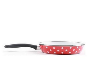 Red enamel pan with dots Frying Pan Enamelware Skillet