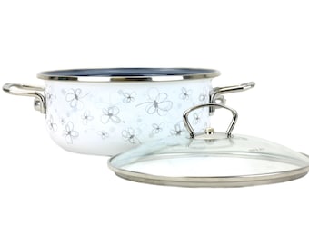 Moderner weißer Emaille Kochtopf mit Deckel