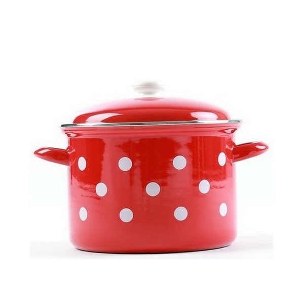 Big red enamel cooking pot saucepan for traditional kitchen red kitchenware