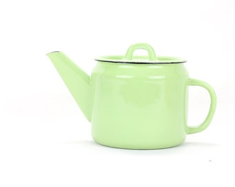 Handmade enamel Teapot | Light green Kettle | Vintage design enamel Jug | Coffee Pot