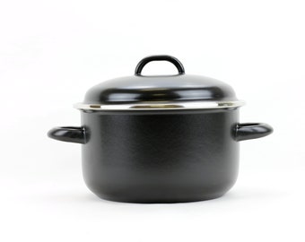 Black Enamel cookware cooking pot with lid vintage kitchenware nonstick pots