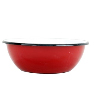 Red Enamel Bowl, Big salad fruit kitchen plate 1.5l