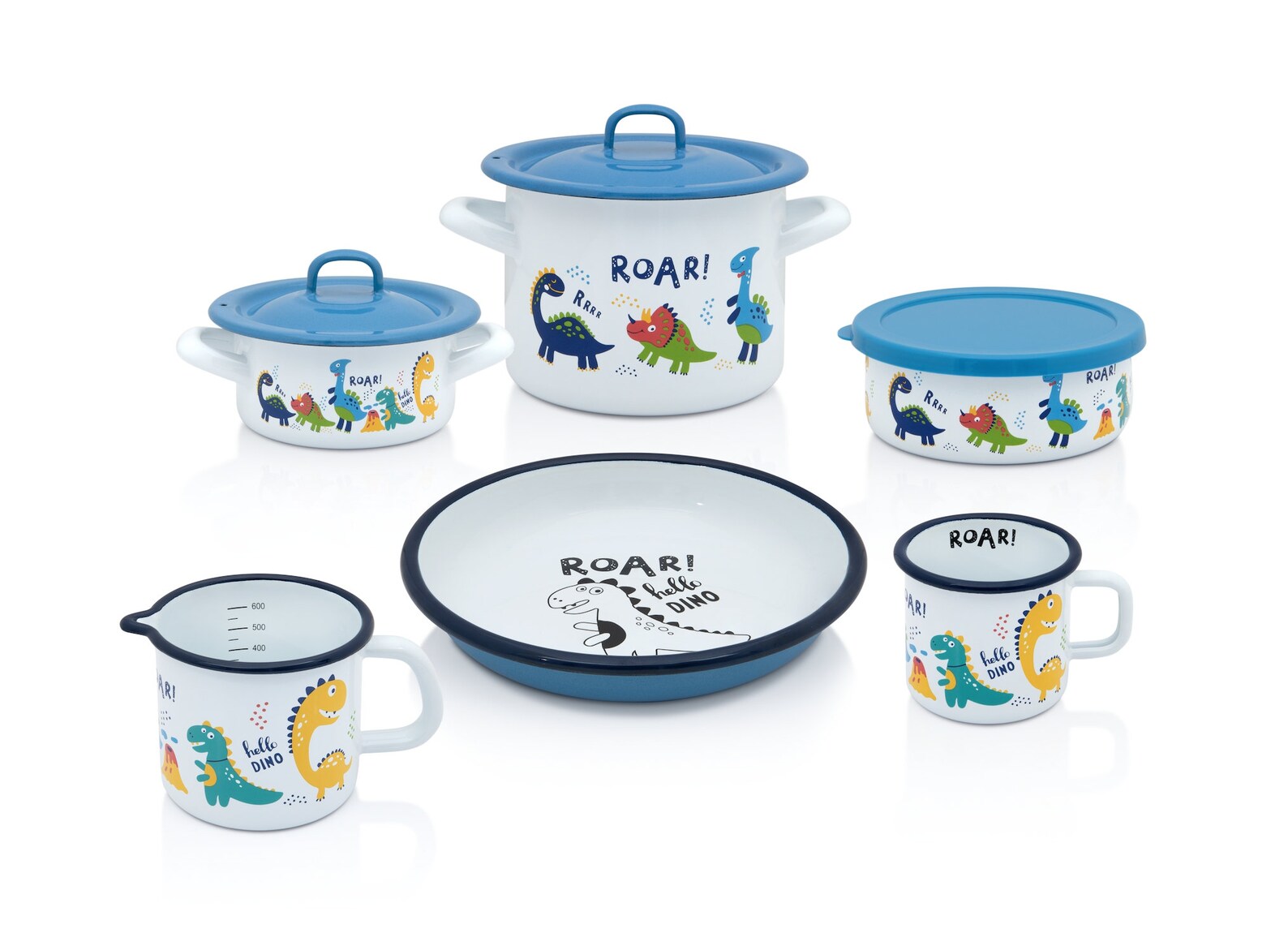 Personalised Dinosaur T-Rex Kids Mug - Ceramic Cup With Name, White & Blue