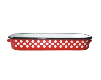 Big red baking cake pan with dots
