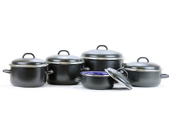 Set Antihaft-Kochtöpfe, elegantes schwarzes Kochgeschirr-Set mit 5 Teilen