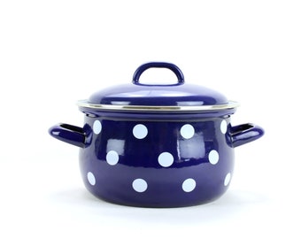 Blue enamel cooking pot kitchenware for vintage kitchen saucepan