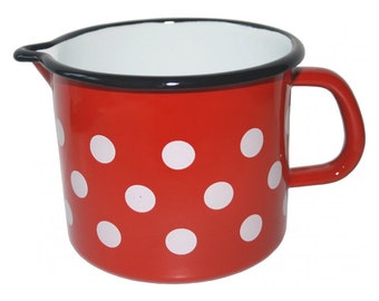 Big red enamel mug with dots for milk