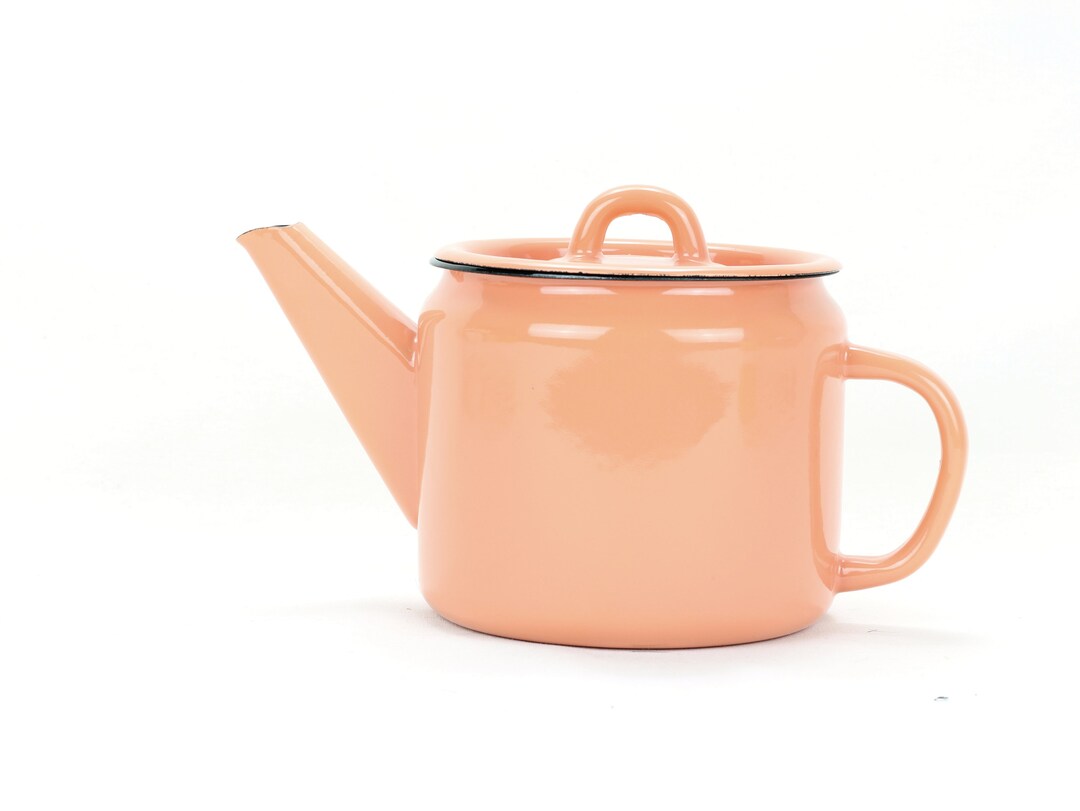 Handmade Enamel Teapot Orange Kettle Vintage Design Enamel Jug Coffee