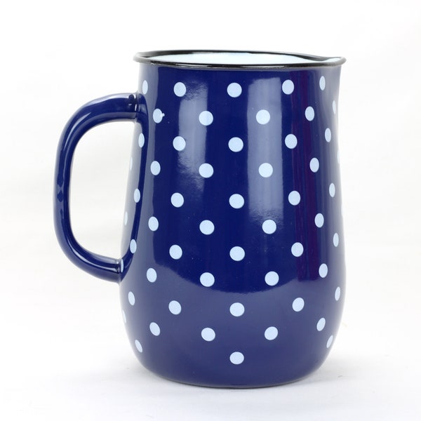Enamel Jug Coffee Pot Vintage Pitcher Blue Vase Drinkware Handmade Carafe