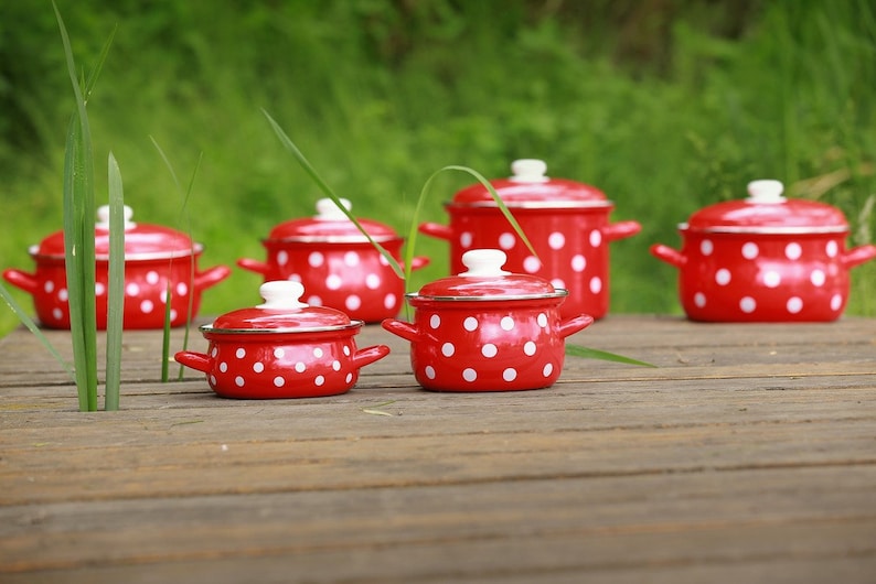 Red Enamel Cooking Pot Kitchenware for Vintage Kitchen Saucepan - Etsy