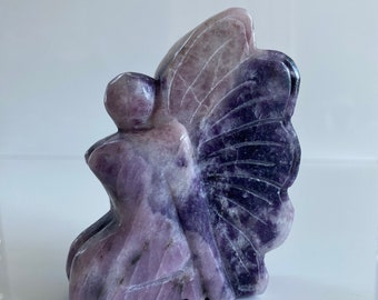 Large lepidolite crystal fairy carving