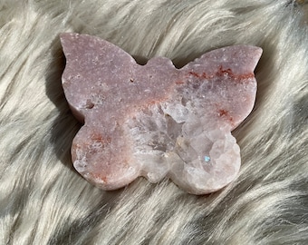 Pink Amethyst Butterfly with Quartz Crystal Carving