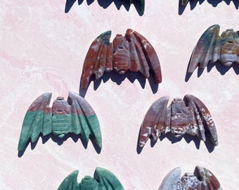 Fancy Jasper Crystal Bat Carving: Witchy Altar Decor, Halloween Talisman
