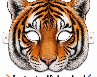Tiger Mask colored Printable Mask for Kids | Animal Party Mask | Ready To Print Tiger Mask | Preschool Printable Activity,Indoor Kids Craft