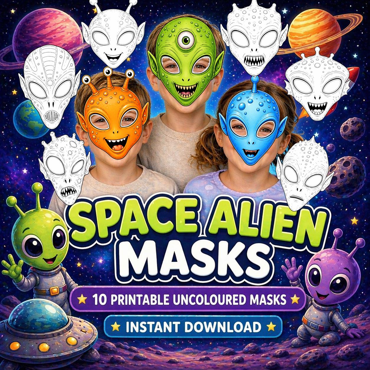 Printable Alien Mask for Kids Costume Mask, Space Themed Party Creative ...