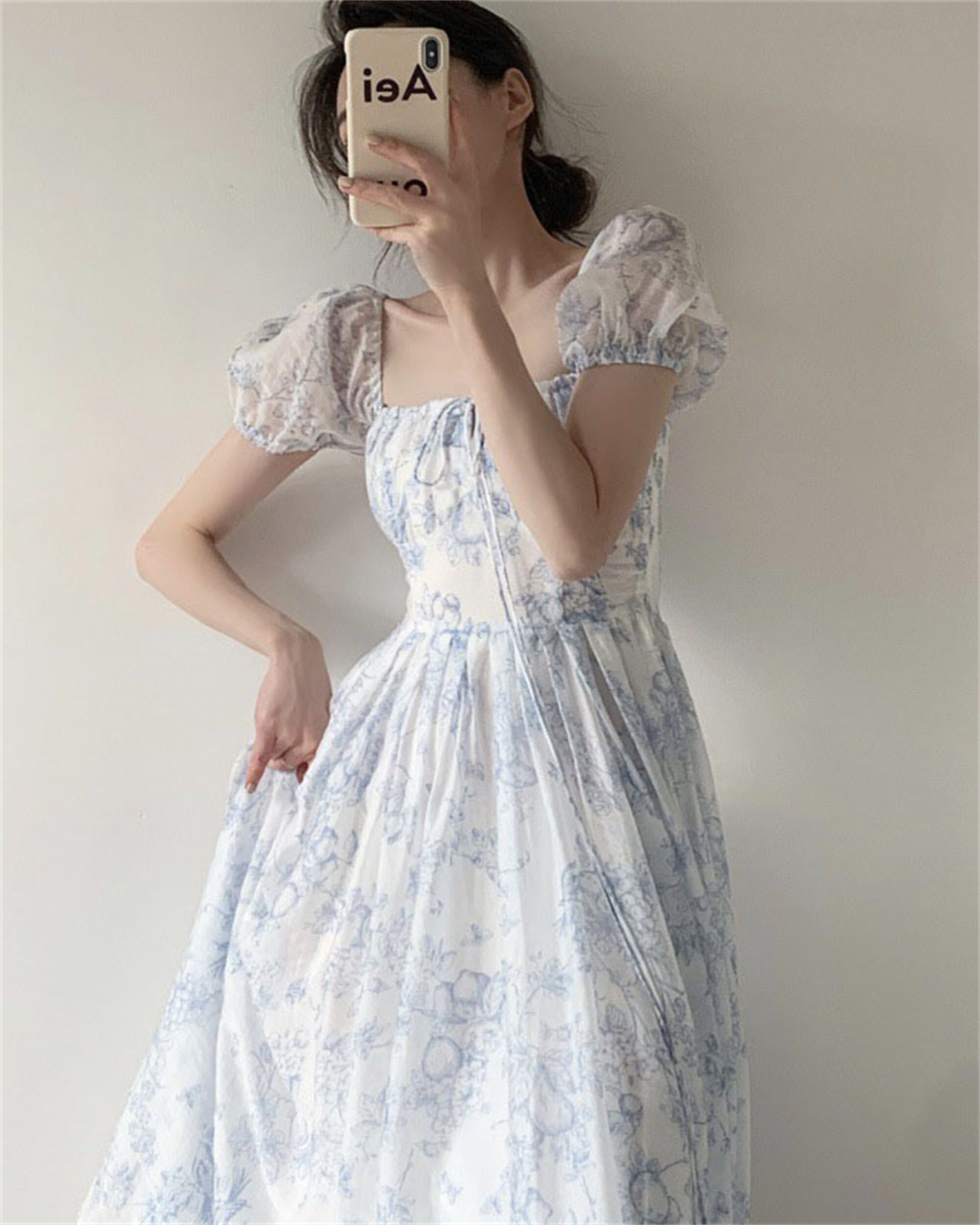 French Blue Floral Prom Dress Renaissance Blue Floral Dress Etsy