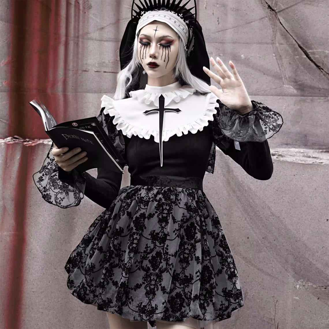 Gothic Dark Nonne Kreuz Puffärmel Korsett Kleid Vintage - Etsy.de