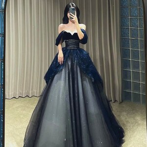 Gothic Glitter Blue Princess Tulle Prom Dress Blue Long - Etsy