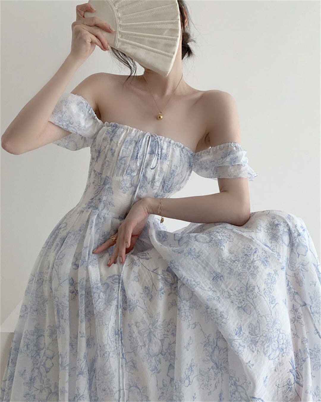 French Blue Floral Prom Dress Renaissance Blue Floral Dress Etsy