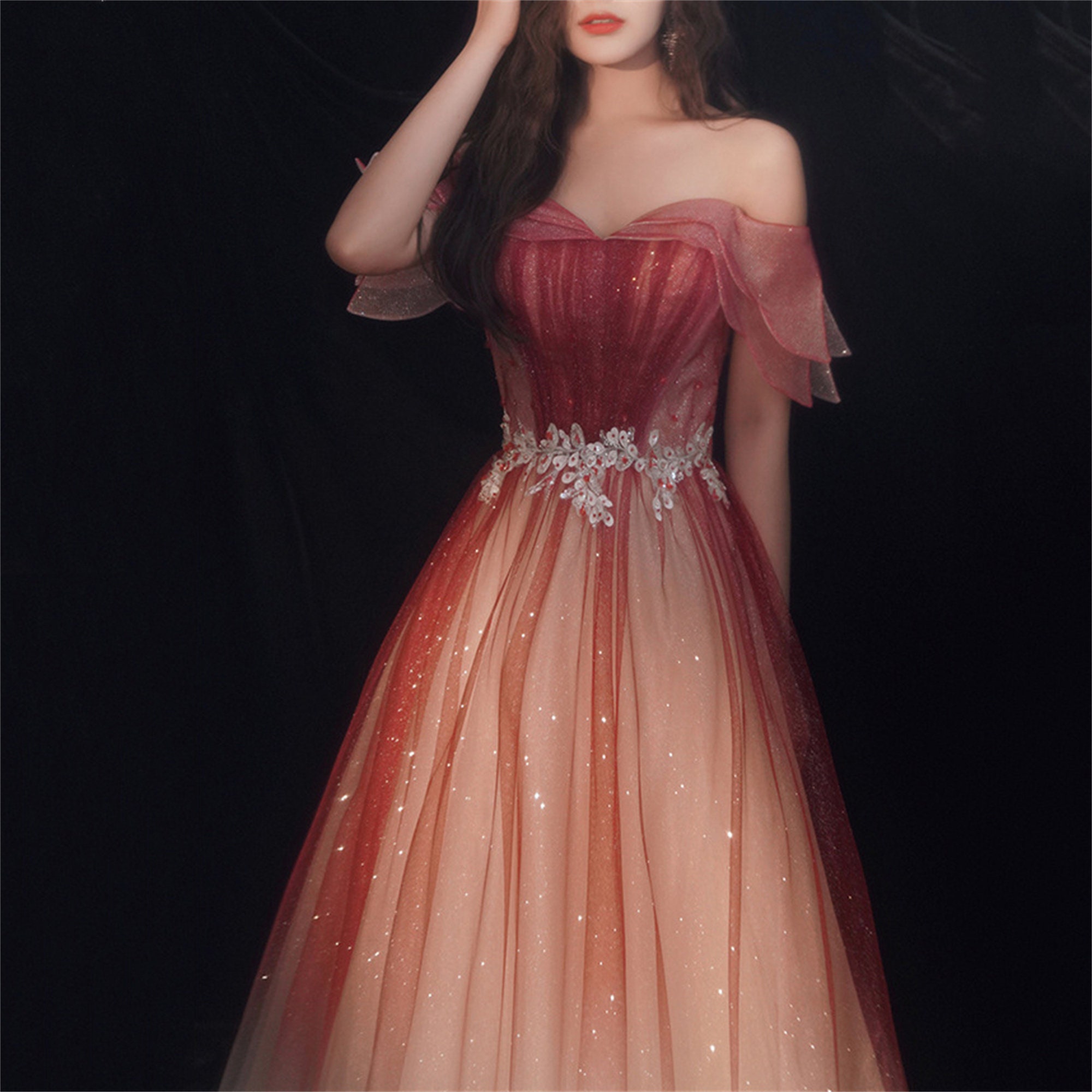 Glitter Wind Red Tulle Prom Dress Dreamy Red off Shoulder - Etsy