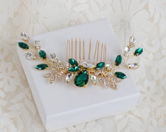 Bridal hair piece Green emerald hair accessory for wedding Prom comb Crystal hair comb Wedding hair piece Bridal jewelry Bridal headpiece